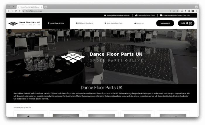 Dance Floor Parts website from Nexar’s portfolio